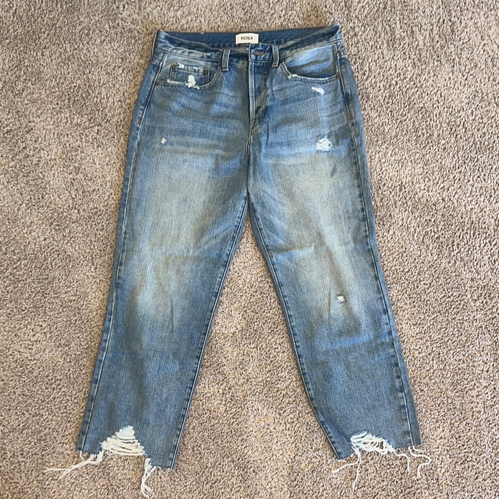 Distressed Light Wash Pistola Blue Jeans Size 29 boyfriend straight leg